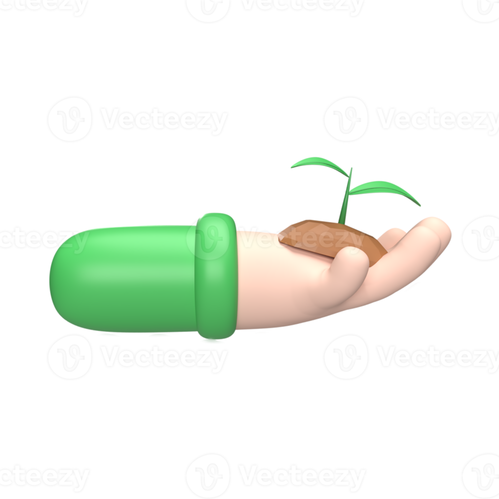 hands and small plants 3d icon and symbol concept. render object png