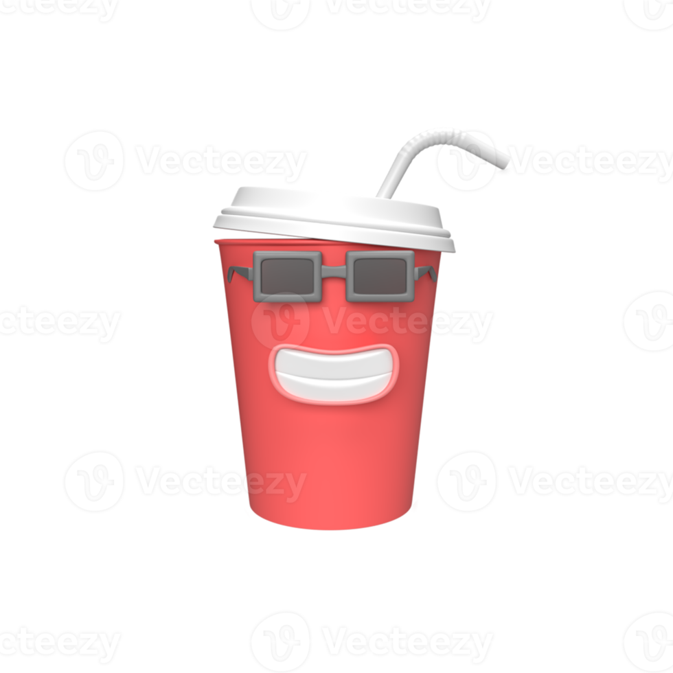 Cute soda drink Character. 3d render illustration png