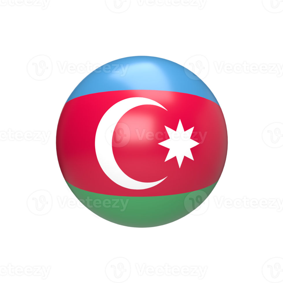 Aserbaidschan-Flaggenkugel kugelförmig. 3D-Rendering png