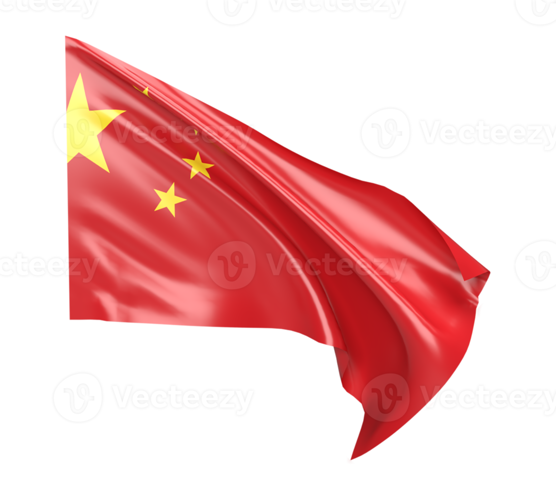 Waving flag of China. 3d render png