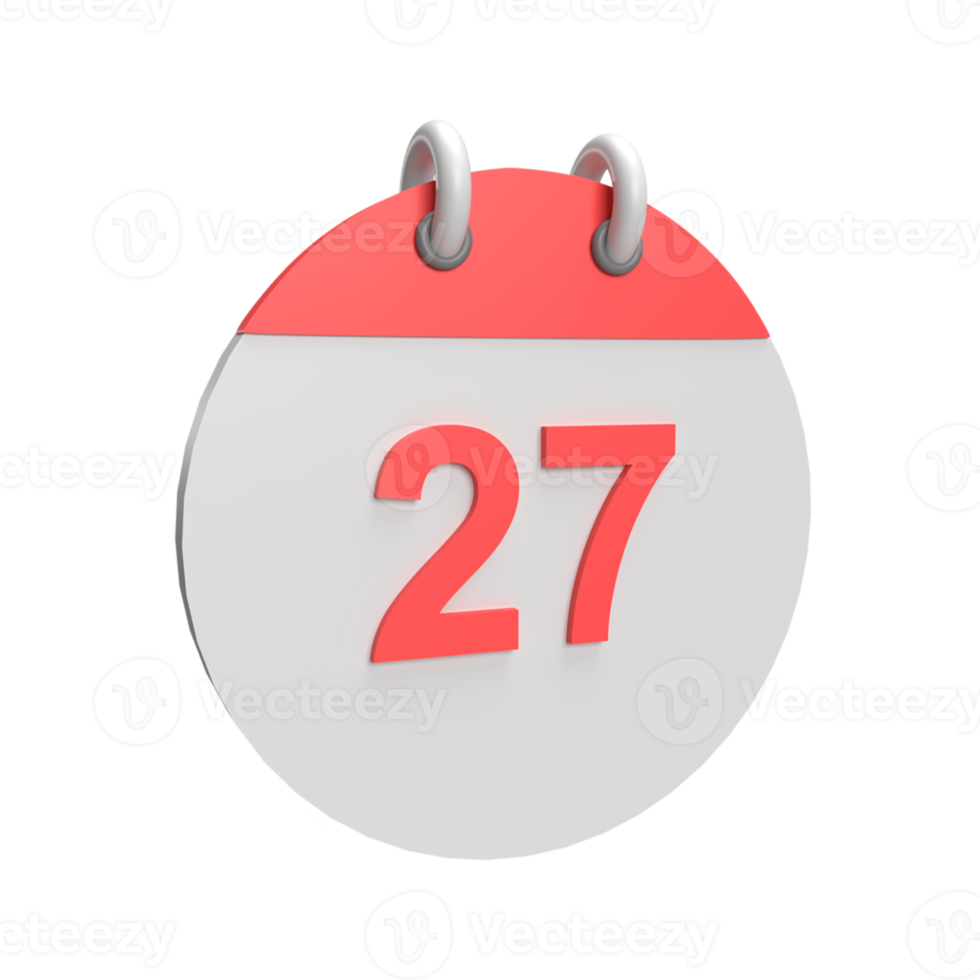 3D calendar date 27. Rendered object illustration png