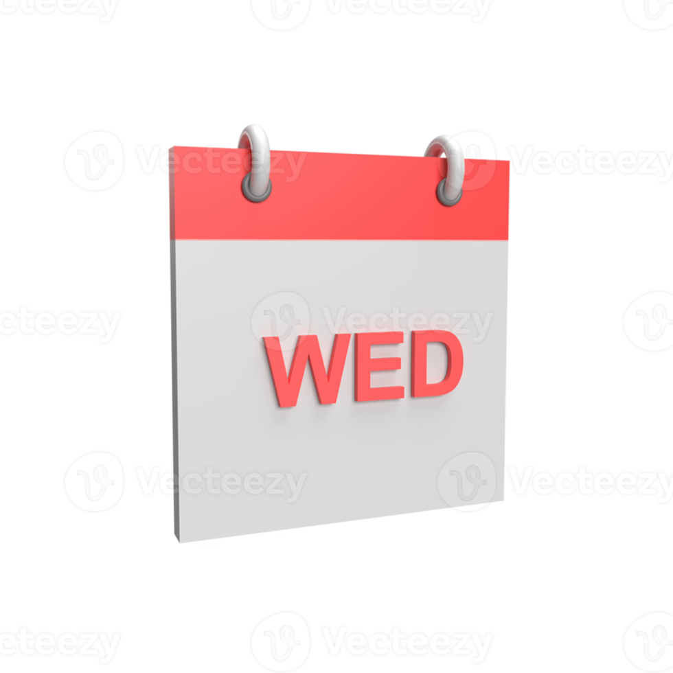 3D Wednesday Calendar. Rendered object illustration png