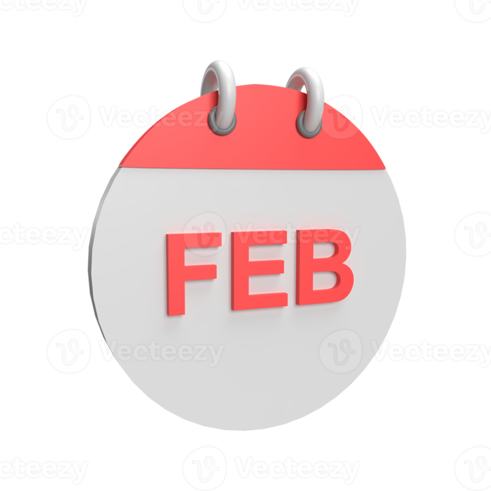 3D February Calendar. Rendered object illustration png