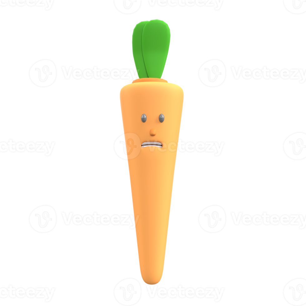 3D Carrot Gloomy face . Rendered object illustration png