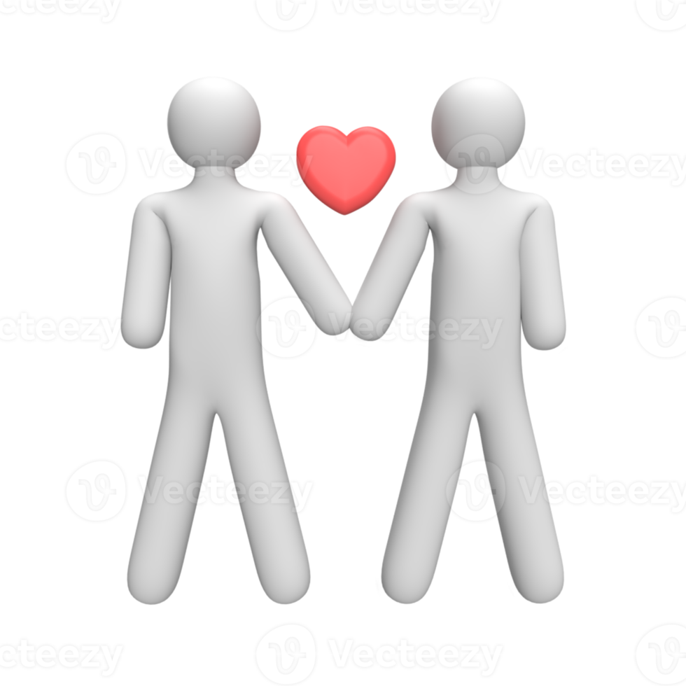 Personaje de personas de pareja 3d con icono de amor. ilustración de objeto renderizado png