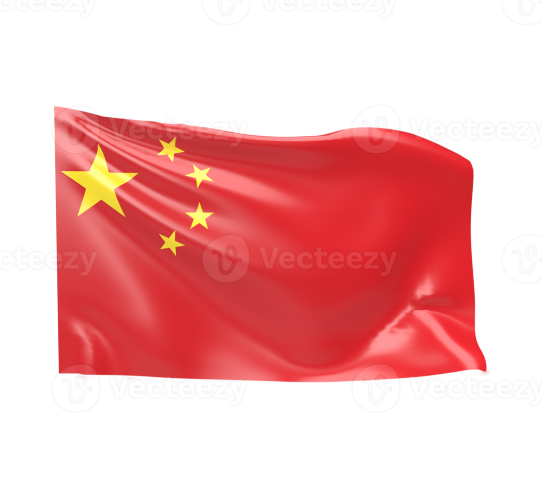 Waving flag of China. 3d render png