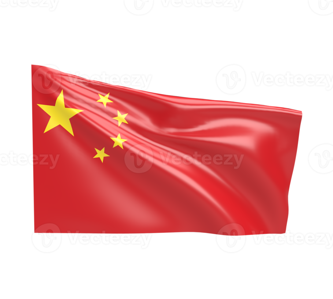 Waving flag of China. 3d render png