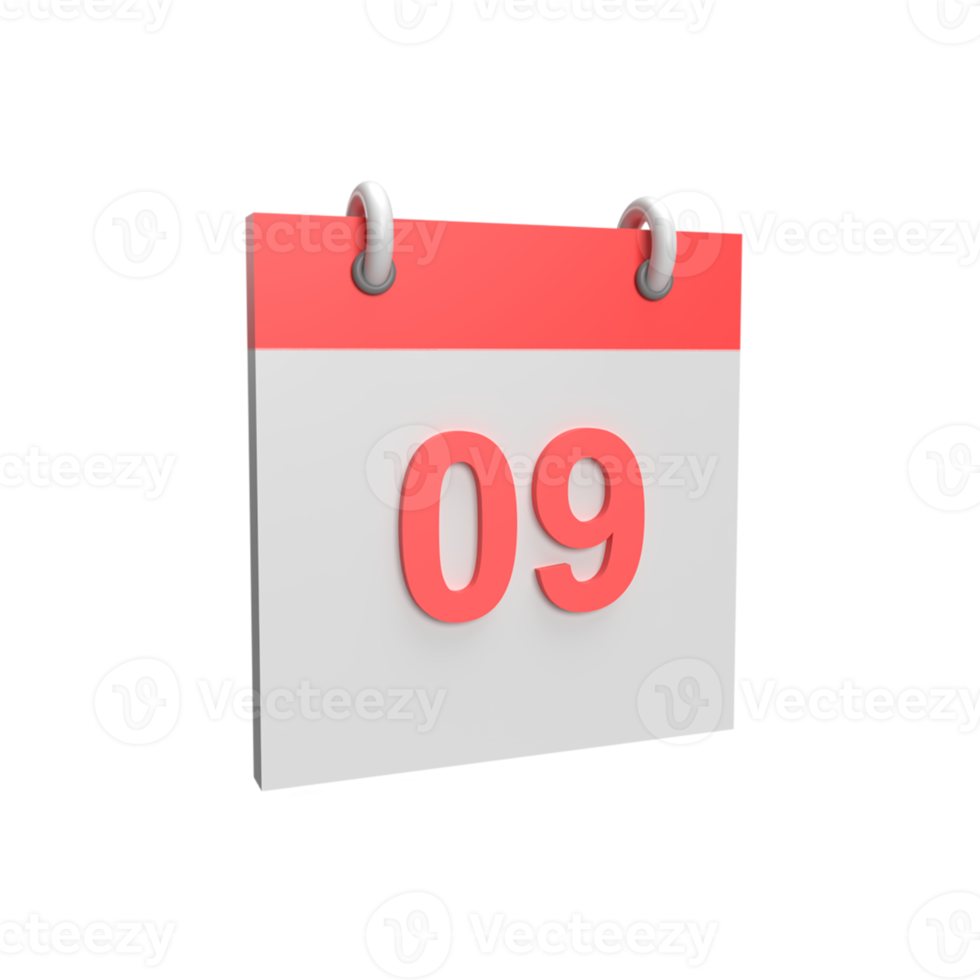 3D calendar date 9. Rendered object illustration png