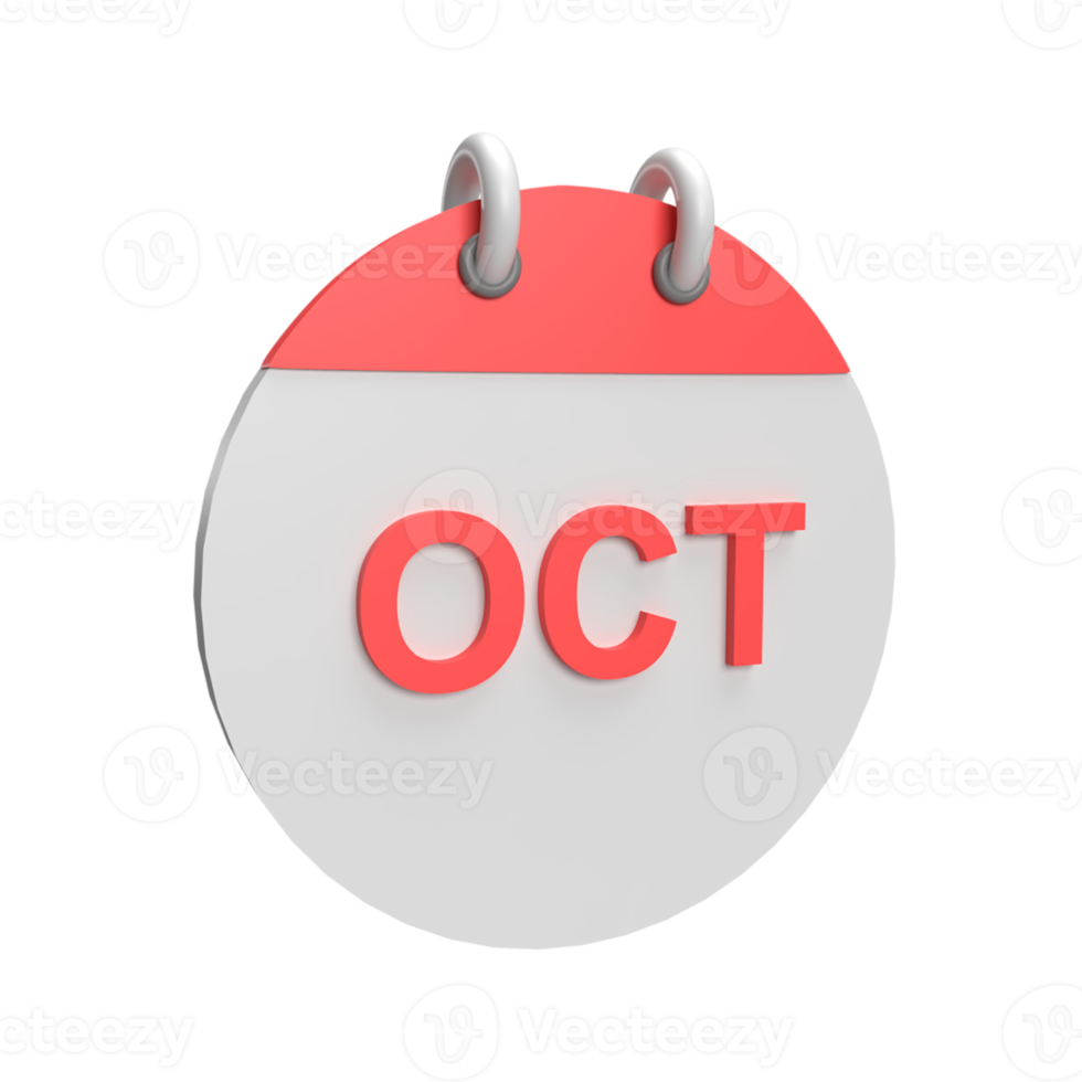 3D October Calendar. Rendered object illustration png