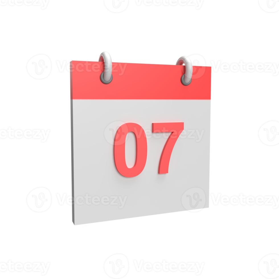 3D calendar date 7. Rendered object illustration png
