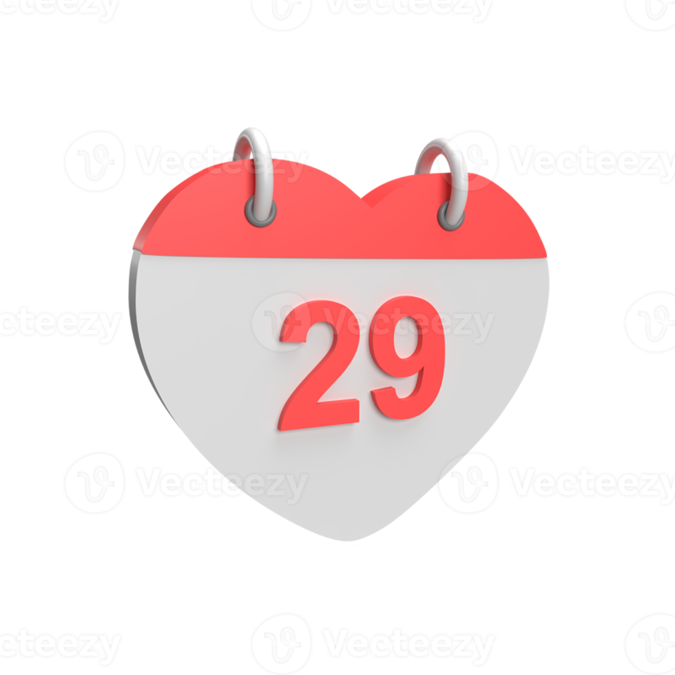 3D calendar date 29. Rendered object illustration png