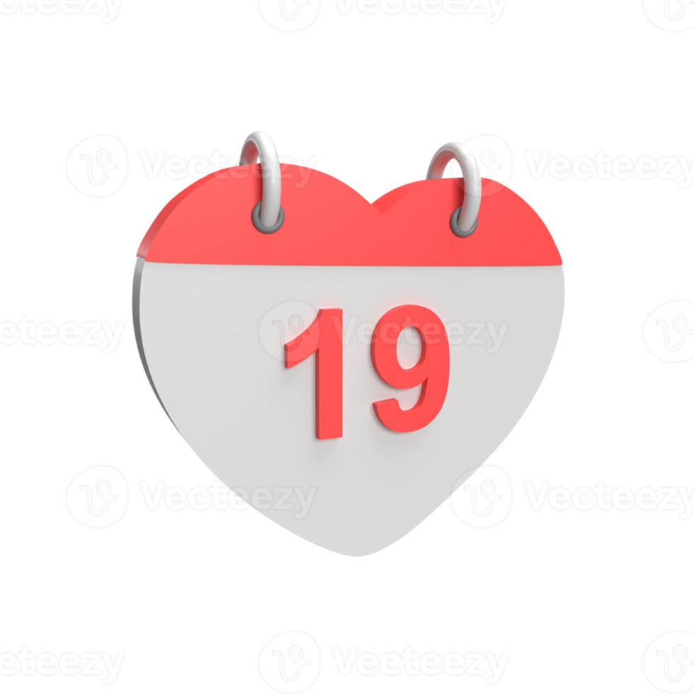 3D calendar date 19. Rendered object illustration png