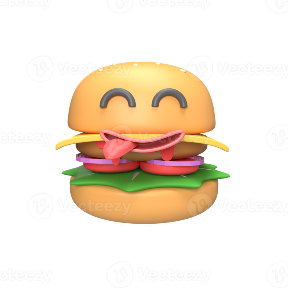 Cute Burger Character. 3d render illustration png