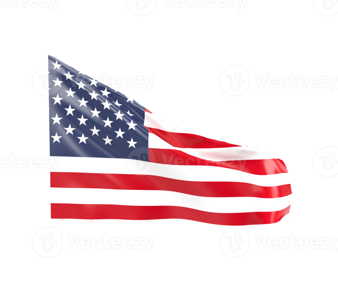 Waving flag of America. 3d render png