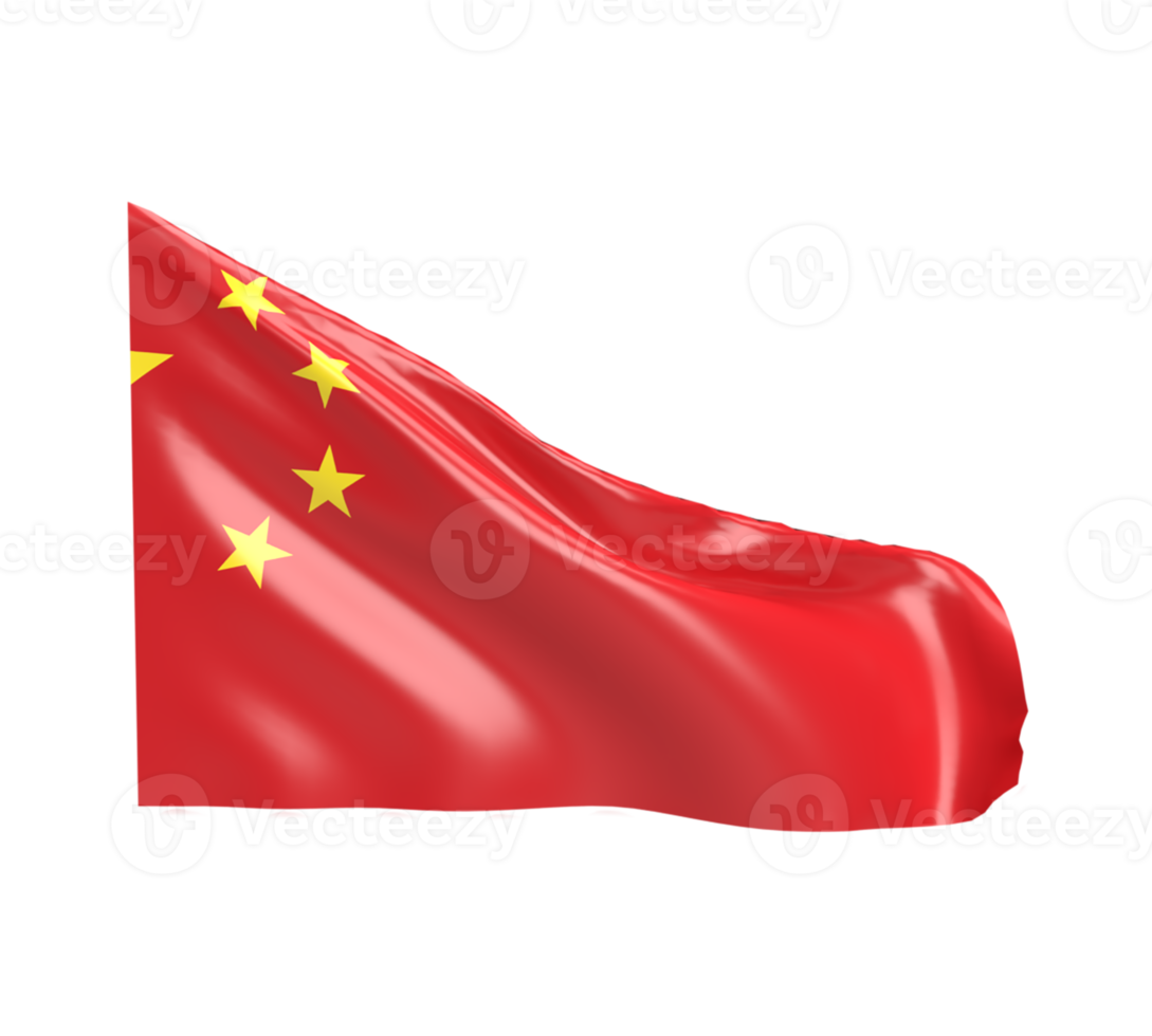 Waving flag of China. 3d render png