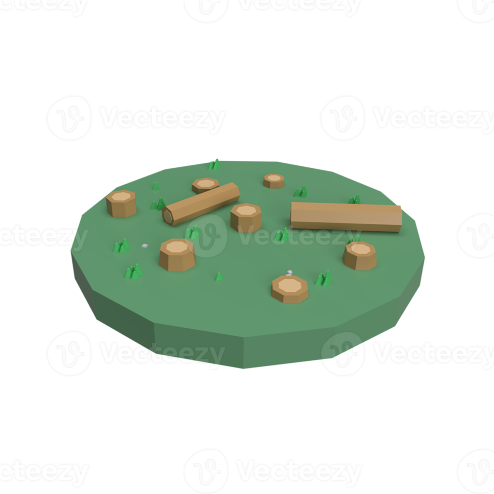3D Low poly tree trunk . Rendered object illustration png