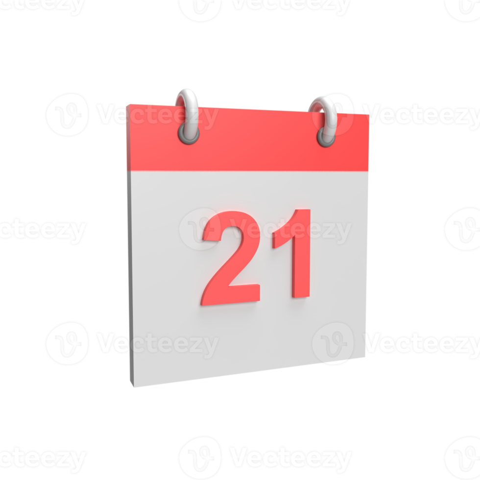 3D calendar date 21. Rendered object illustration png