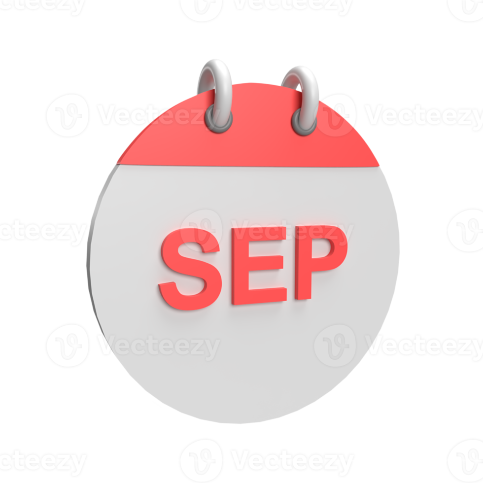 3D September Calendar. Rendered object illustration png
