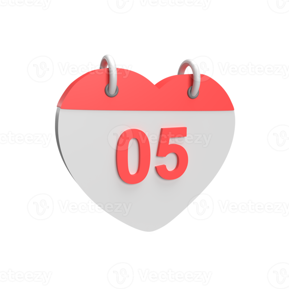 3D calendar date 05. Rendered object illustration png