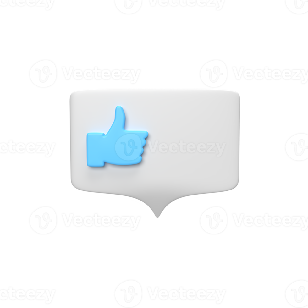 Bubble chat with Thumb like icon and symbol 3d. render object illustration png