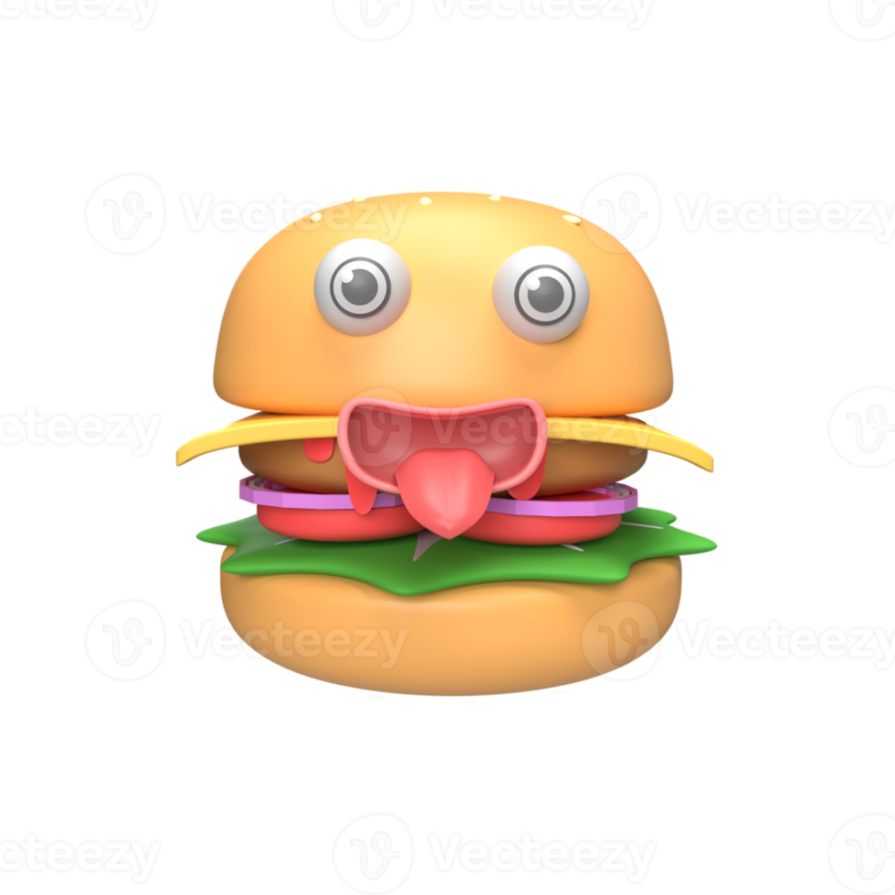 lindo personaje de hamburguesa. ilustración de procesamiento 3d png