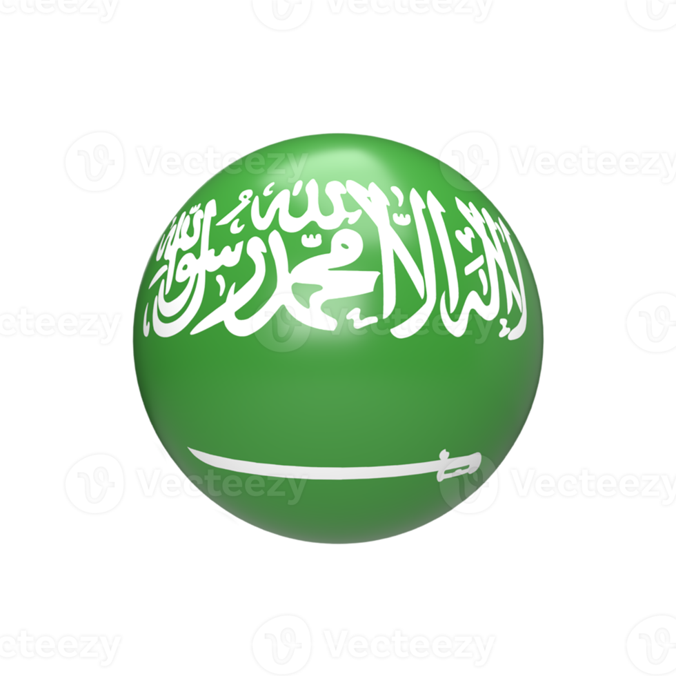 bandeira da arábia saudita na esfera. renderização 3D png