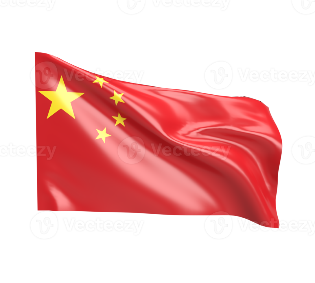 Waving flag of China. 3d render png