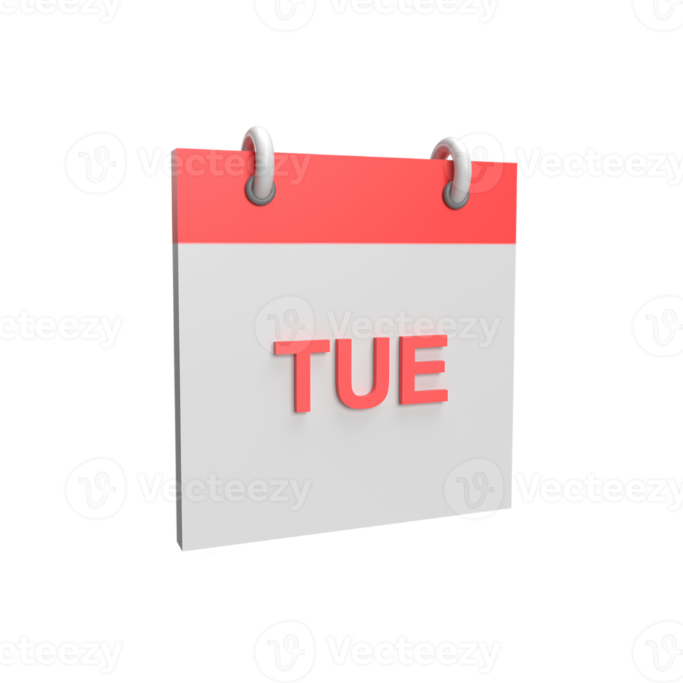 3D Tuesday Calendar. Rendered object illustration png