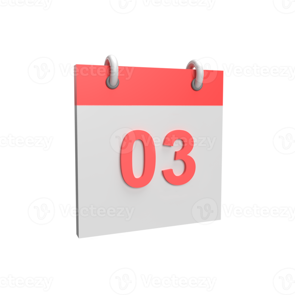 3d kalender datum 3. weergegeven voorwerp illustratie png