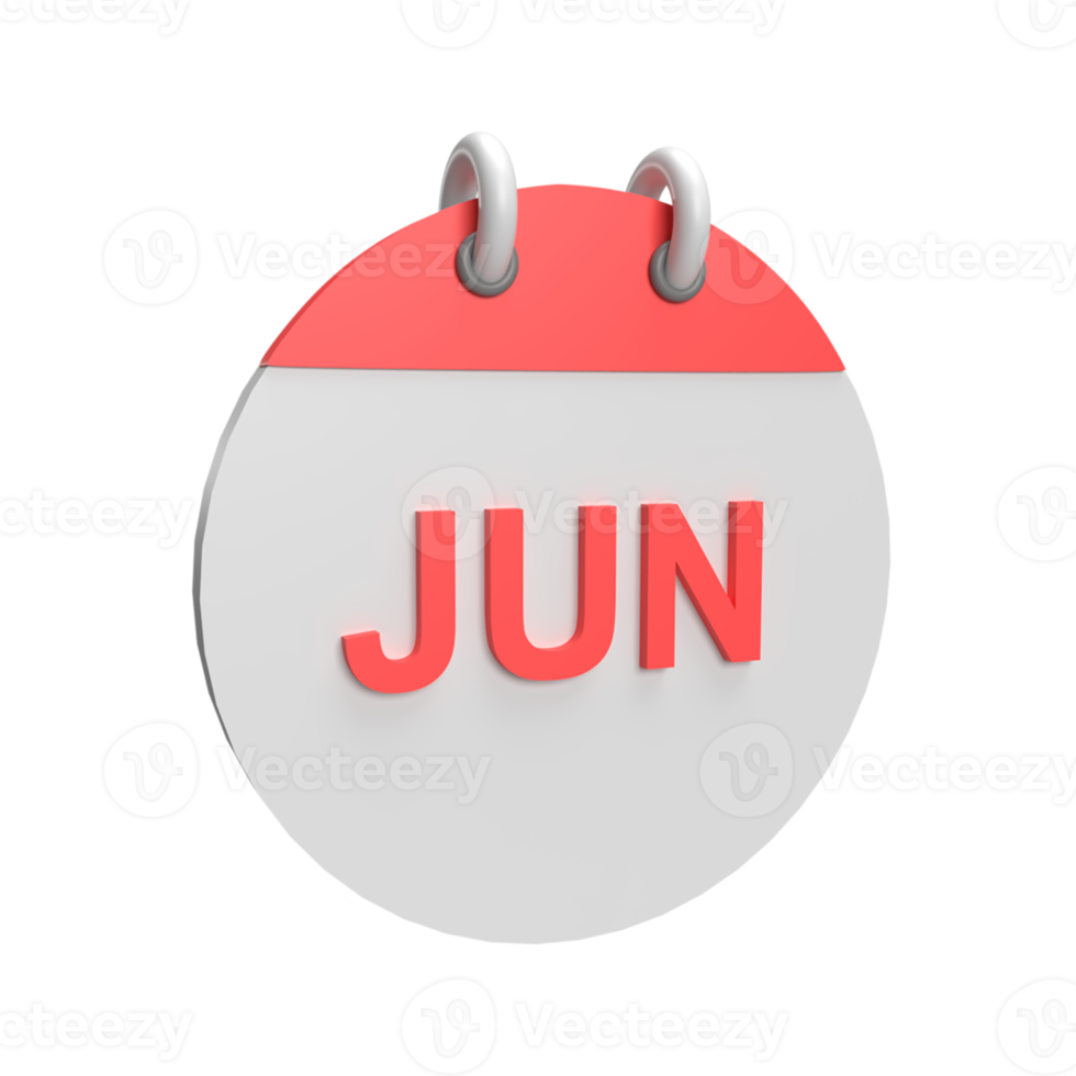 3D June Calendar. Rendered object illustration png