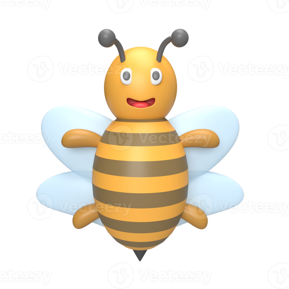 Abeille 3d avec style de dessin animé visage souriant. illustration d'objet rendu png