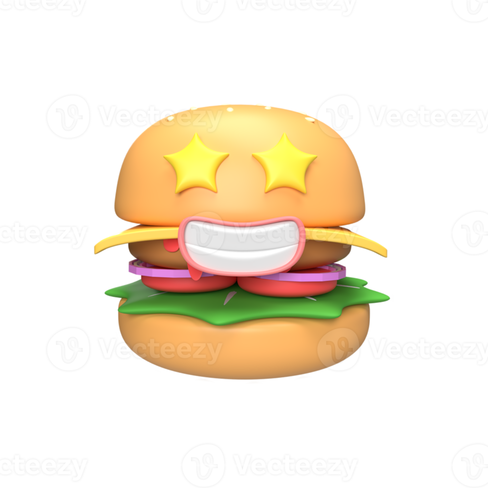 Cute Burger Character. 3d render illustration png