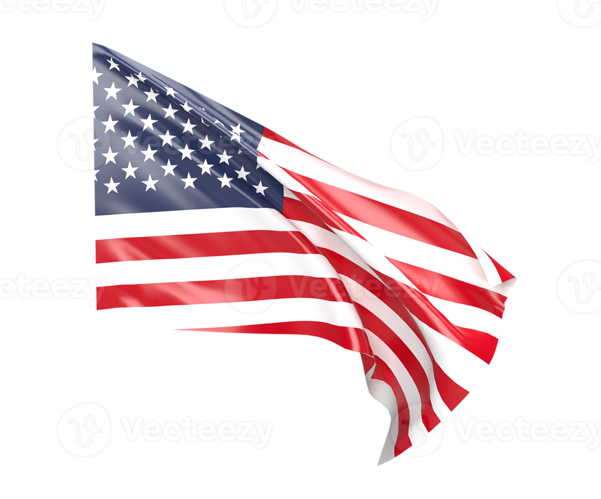 Waving flag of America. 3d render png