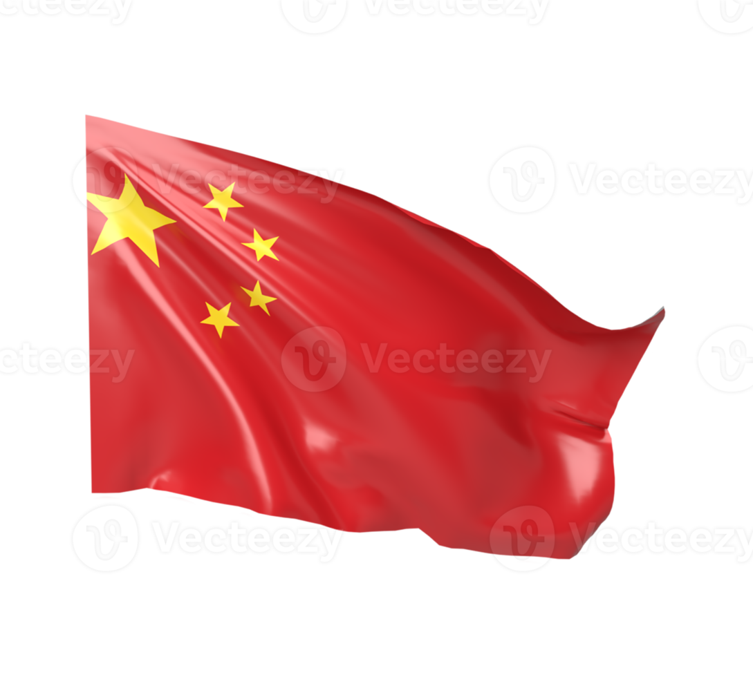 Waving flag of China. 3d render png