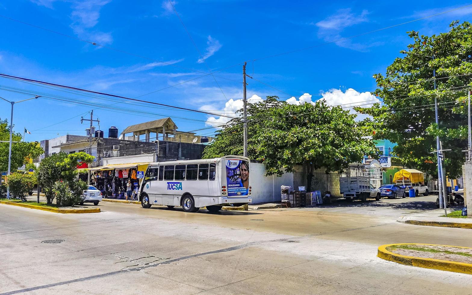 Playa del Carmen Quintana Roo Mexico 2022 Typical street road and cityscape of Playa del Carmen Mexico. photo