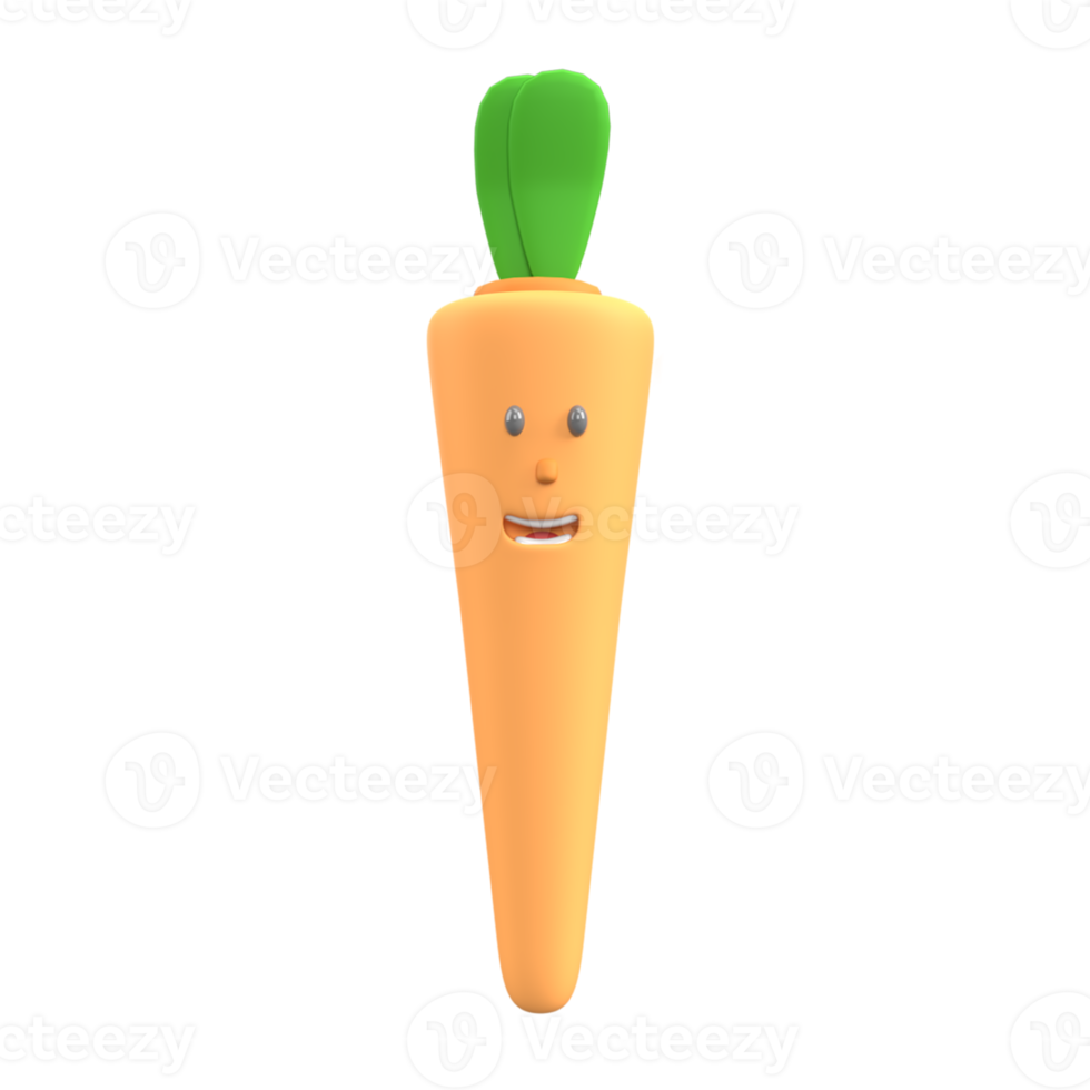 3D Carrot smiley face . Rendered object illustration png