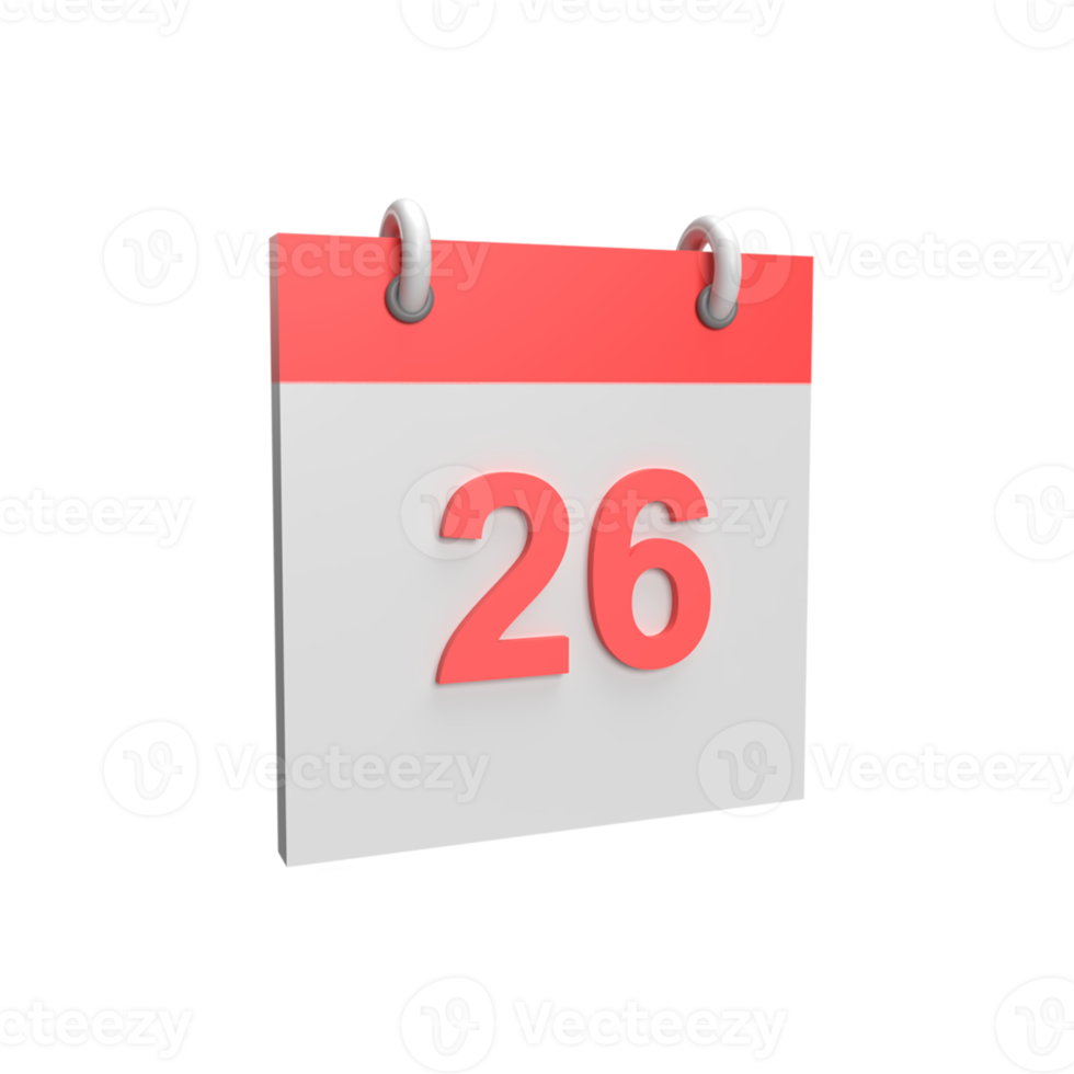 3D calendar date 26. Rendered object illustration 12794779 PNG