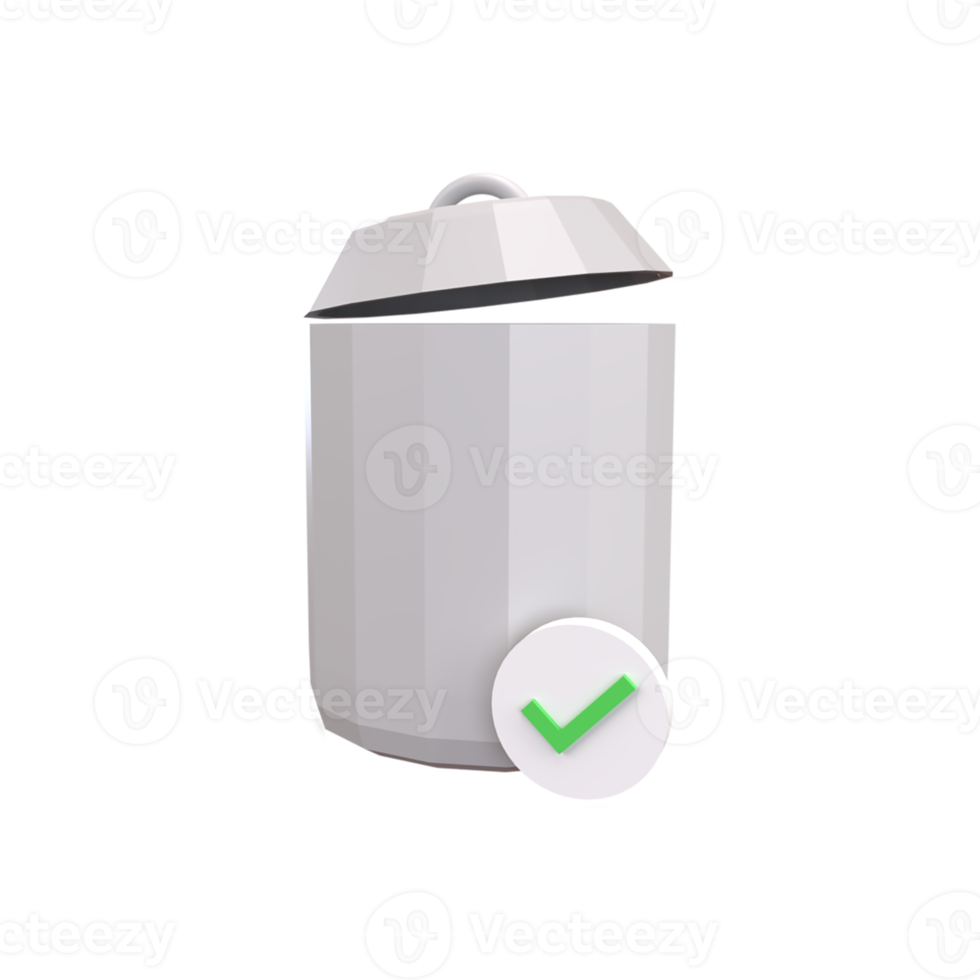 3D Rubbish bin with checklist mark . Rendered object illustration png
