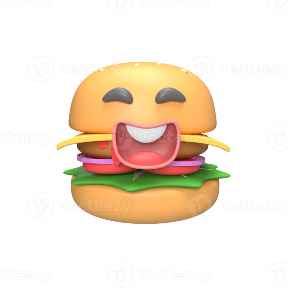 schattig hamburger karakter. 3d geven illustratie png