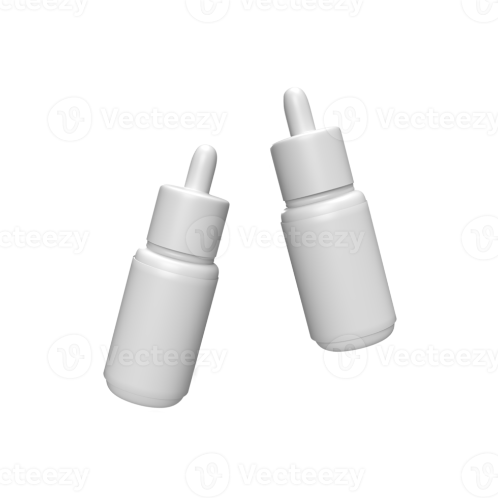 Blank white dropper bottles for product mockup. 3D Render illustration png