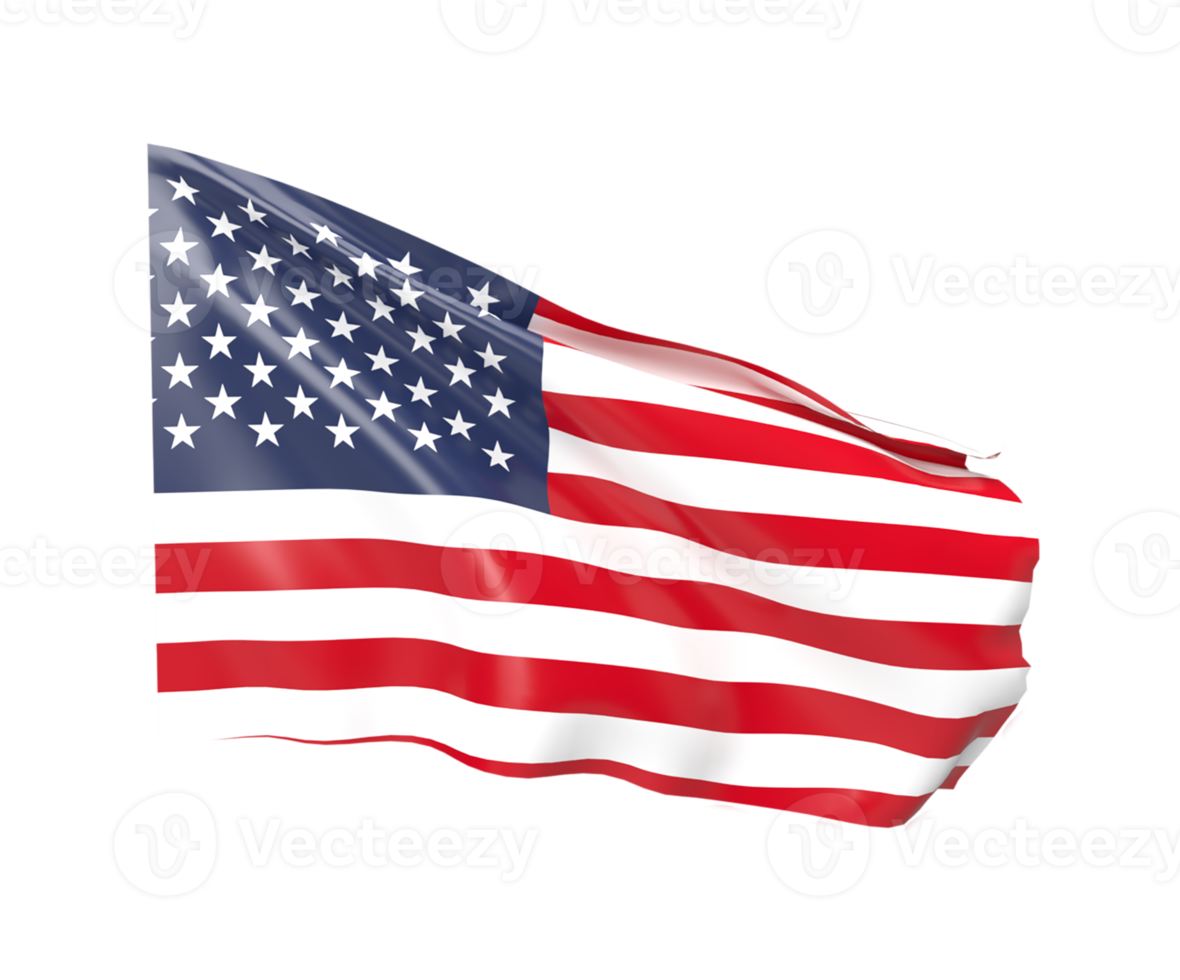 Waving flag of America. 3d render png