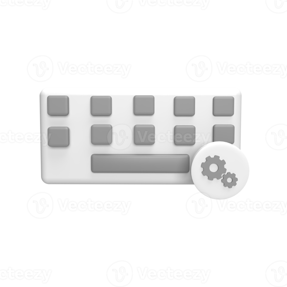 3D Keyboard with Gear icon. Rendered object illustration png