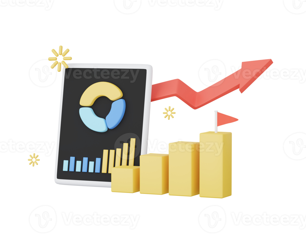 3D financial report chart. PNG file. 3D rendering