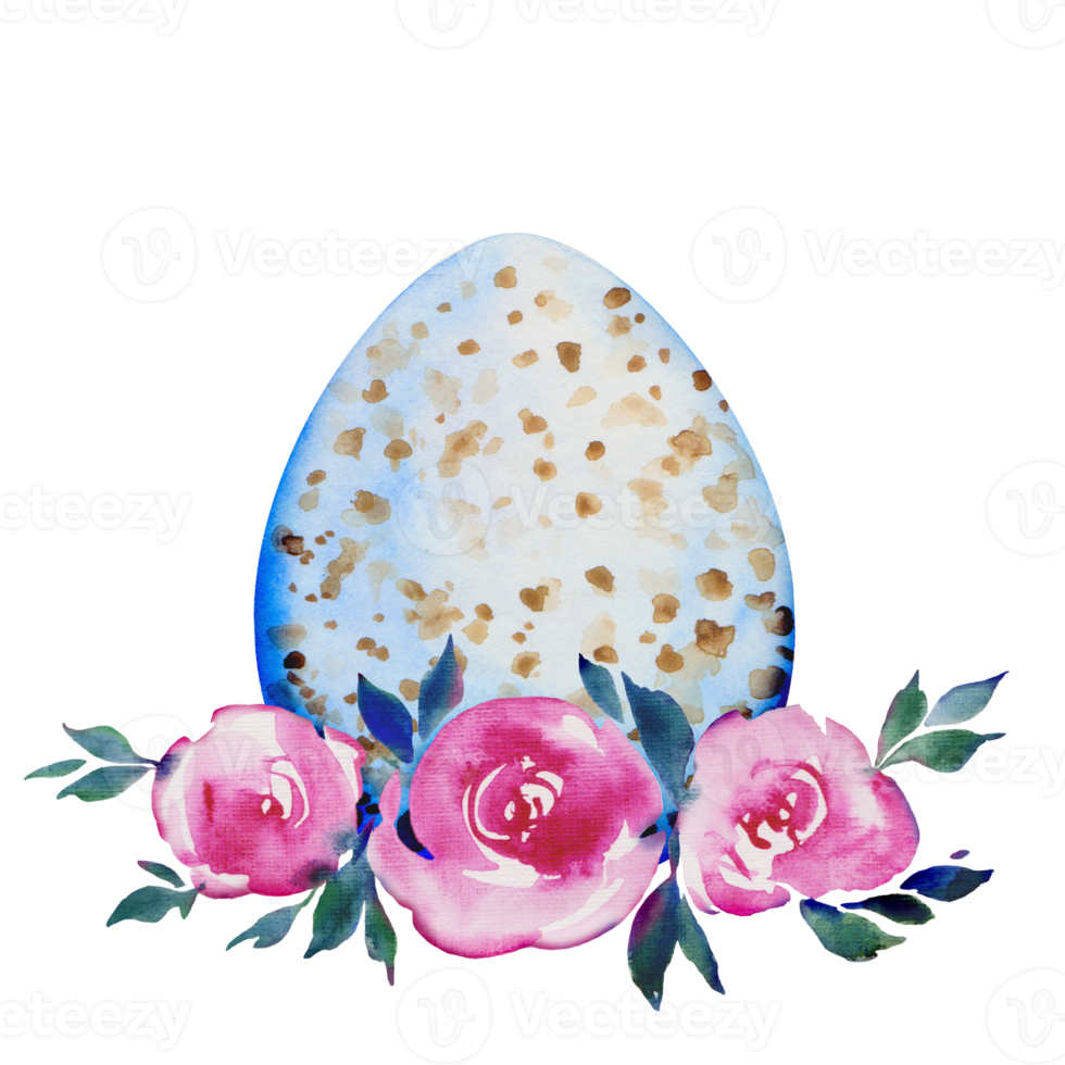 Easter flower composition with roses flowers  and eggs. Bouquet of flowers, watercolor illustration. png
