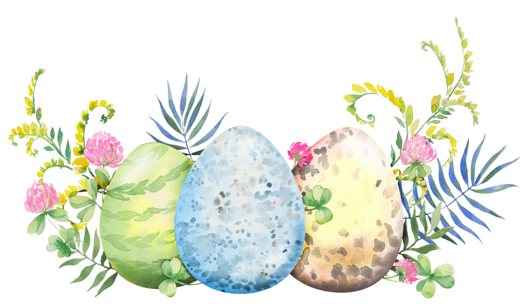 Easter floral composition with red and yellow flowers and eggs. Flower bouquet, watercolor illustration png