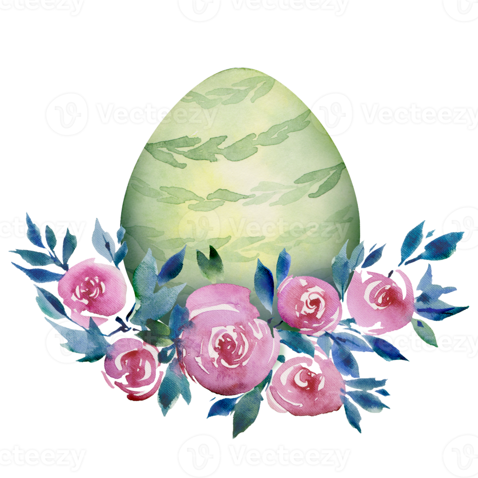composición de flores de pascua con flores de rosas y huevos. ramo de flores, ilustración acuarela. png
