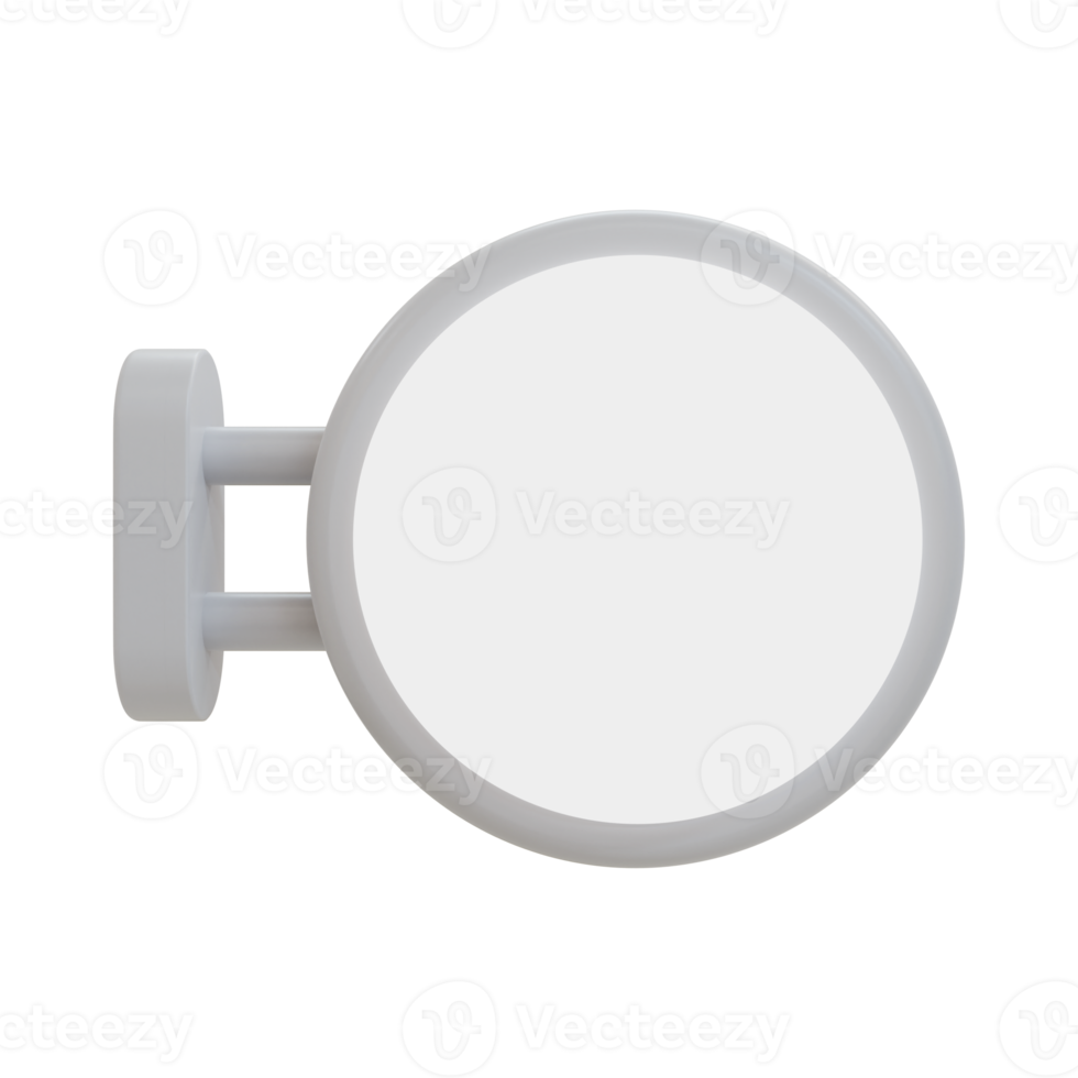 Blank round signboard. 3D signboard mockup on white background. 3D rendering. png