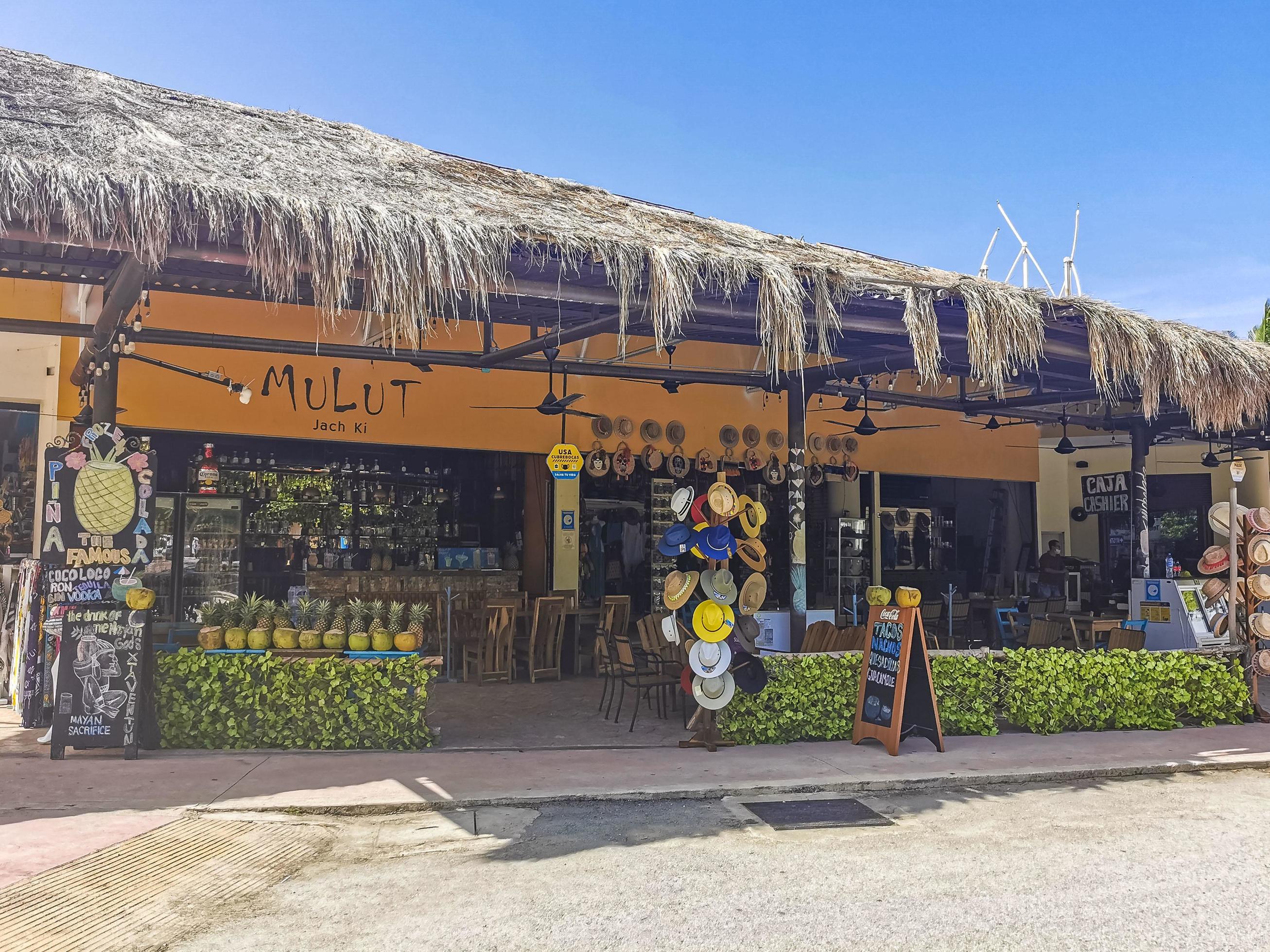 Tulum Quintana Roo Mexico 2022 Typical colorful street road bars