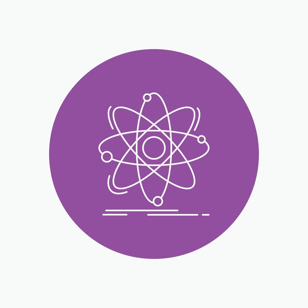 Atom. science. chemistry. Physics. nuclear White Line Icon in Circle background. vector icon illustration