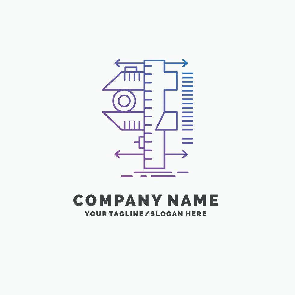 measure. caliper. calipers. physics. measurement Purple Business Logo Template. Place for Tagline vector